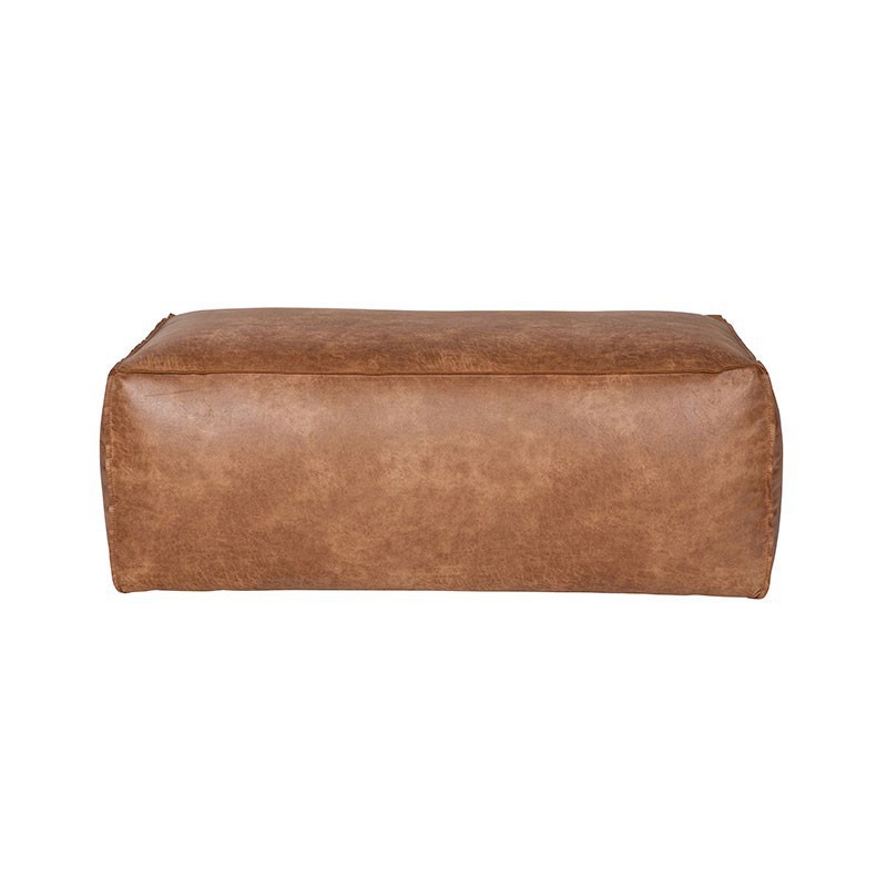Puf rectangular moderno de piel reciclada color cognac.