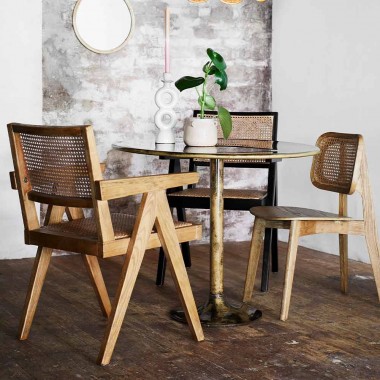 Chaise de salle à manger en bois d’orme et rotin