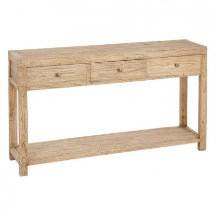 Consola de madera de mindi acabado natural con cajones
