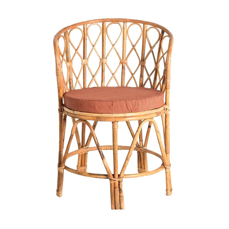 Silla de comedor de bambú natural y un cojín de asiento rojo
