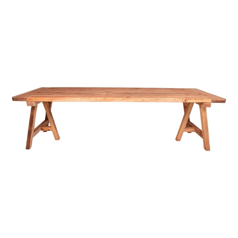 Mesa comedor de madera maciza de pino reciclado con caballetes