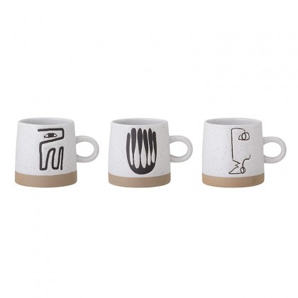 Set tazas de cerámica de gres con diferentes diseños tribales