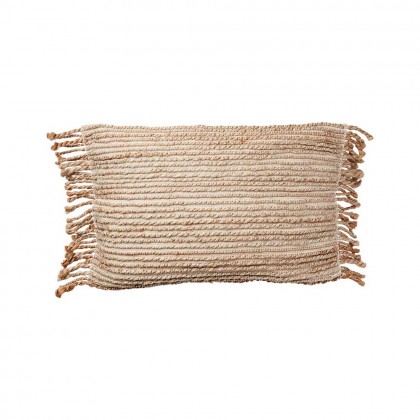 funda cojín algodón y yute natural con flecos
