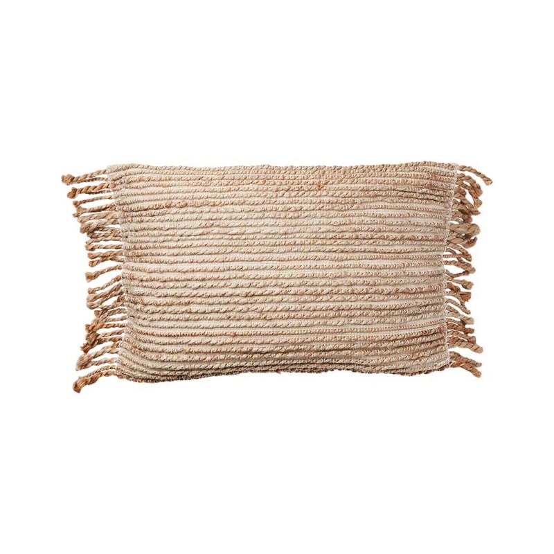 funda cojín algodón y yute natural con flecos