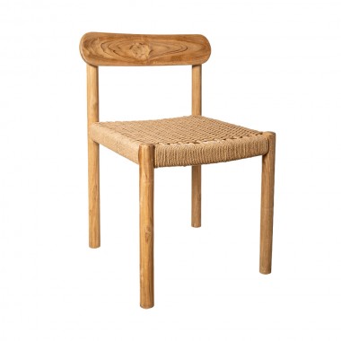 Chaise de salle à manger en bois Moni et rotin naturel