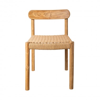 Chaise de salle à manger en bois Moni et rotin naturel