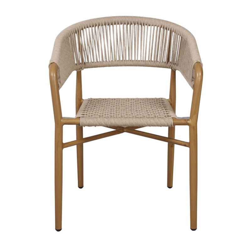 Silla de estilo mediterráneo de cuerda y metal apta para exterior