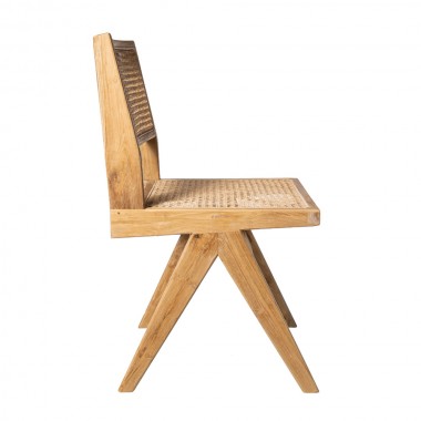 Chaise de salle à manger Telma en bois de teck et rotin