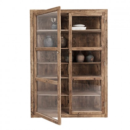 Vitrina madera reciclada oscura y cristal