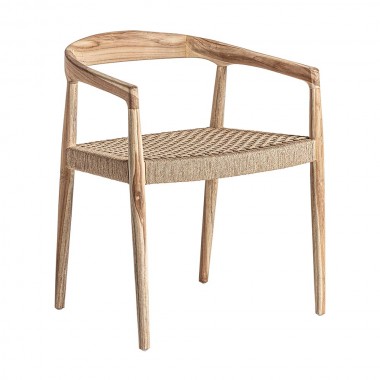 Chaise de salle à manger avec accoudoirs en teck et fibre de Caen