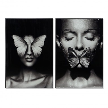 Set/2 cuadros blanco y negro Woman with a Butterfly