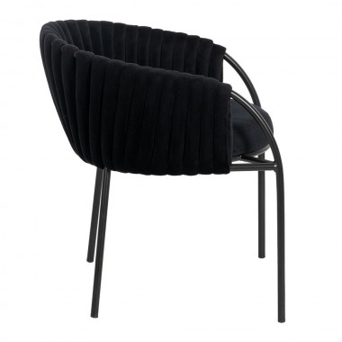 Chaise de salle à manger rembourrée en velours et métal, noir