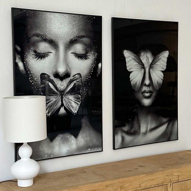 Set/2 noir et blanc à carreaux femme avec un papillon