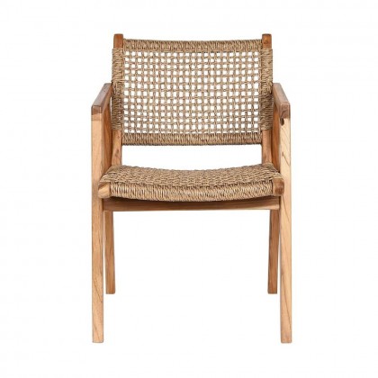 silla comedor teca y ratan sintético para exterior