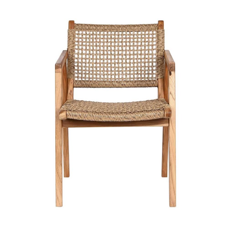 silla comedor teca y ratan sintético para exterior