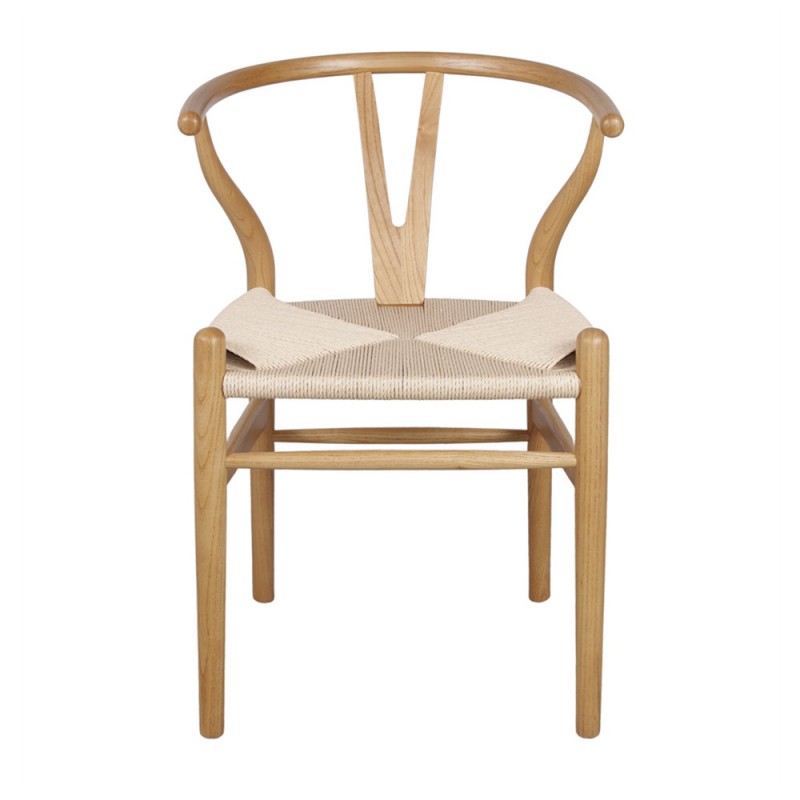 Silla comedor réplica de la silla Wishbone original madera de olmo y ratán