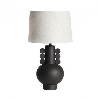 lámpara de mesa cerámica negra y pantalla lino