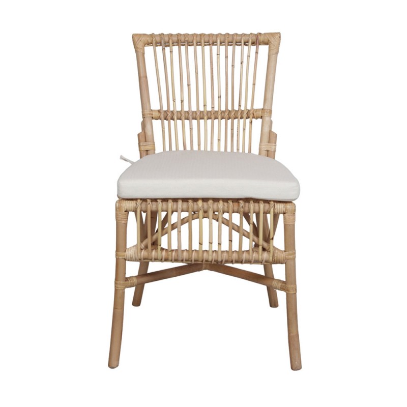 Silla comedor Mile, ratán con cojín blanco