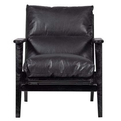 Sillón madera y cuero negro Houston