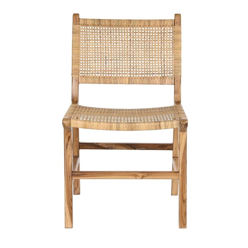 Silla comedor teca y ratán Nica, marrón claro