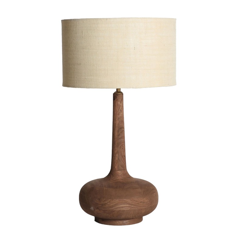 lámpara sobremesa de madera de mango y yute