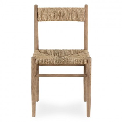 Silla de comedor rústica de madera de haya y ratán