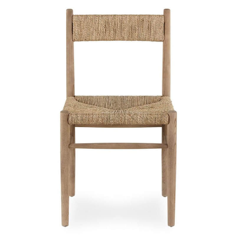 Silla de comedor rústica de madera de haya y ratán
