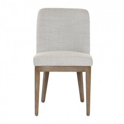 silla comedor tapizada en gris claro y estructura de madera de fresno