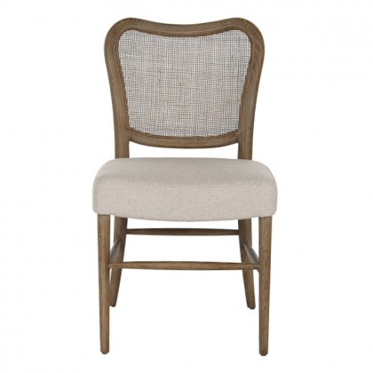 silla comedor asiento tapizado gris claro y respaldo de ratán