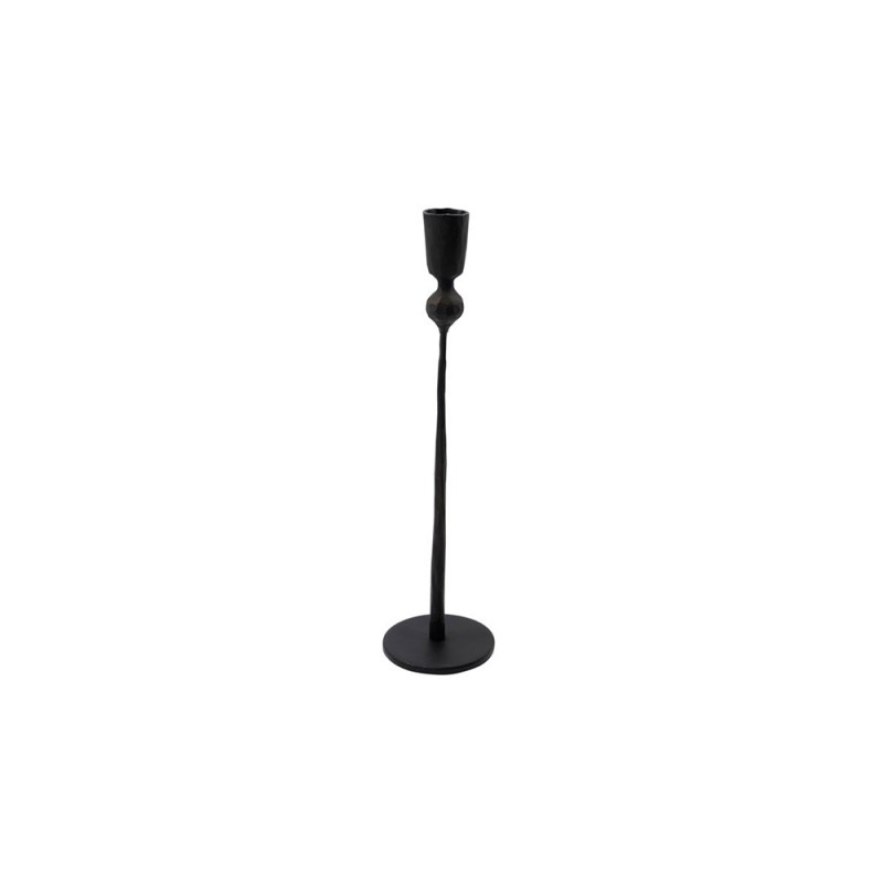 Candelabro de hierro y forma alargada de estilo industrial en color negro.