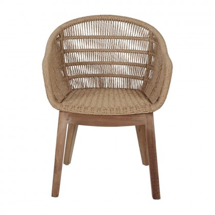 Silla de estilo mediterráneo es con estructura de madera maciza tropical y cuerda trenzada