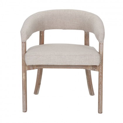Silla de comedor de madera de olmo y tapizada en color beige claro