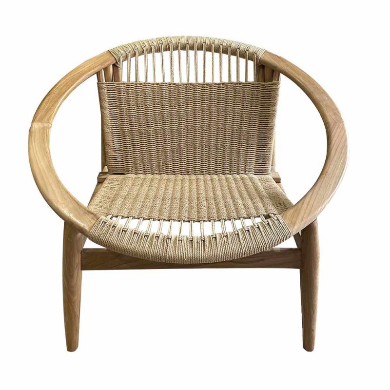 Butaca de madera de teca con asiento y respaldo en cuerda natural