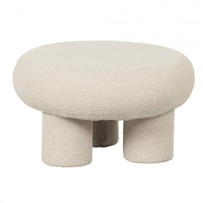 Puf Teddy con patas redondas tapizado en tela bouclé natural