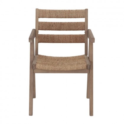 Silla de comedor de madera de olmo y  fibra de cáñamo natural.