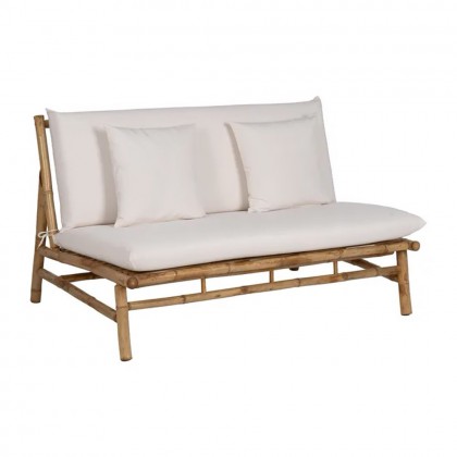 Sofá exterior 2 plazas bambú 135cm, blanco