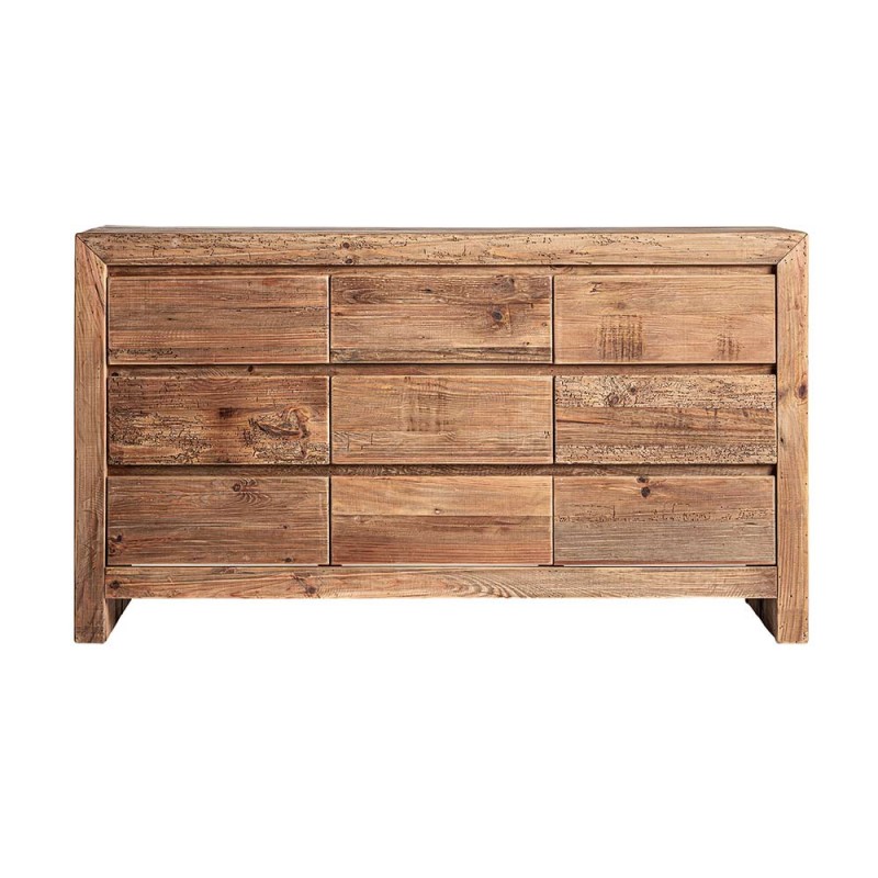 Aparador de madera de pino reciclado de estilo rústico , con 9 cajones