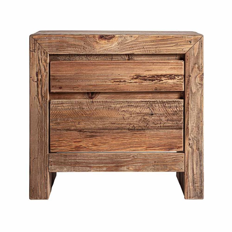 Mesita de noche madera reciclada con dos cajones