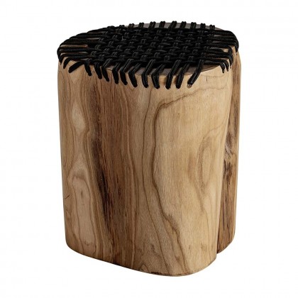 Mesa auxiliar de estilo étnico, fabricado en madera suar  y cuerda negra