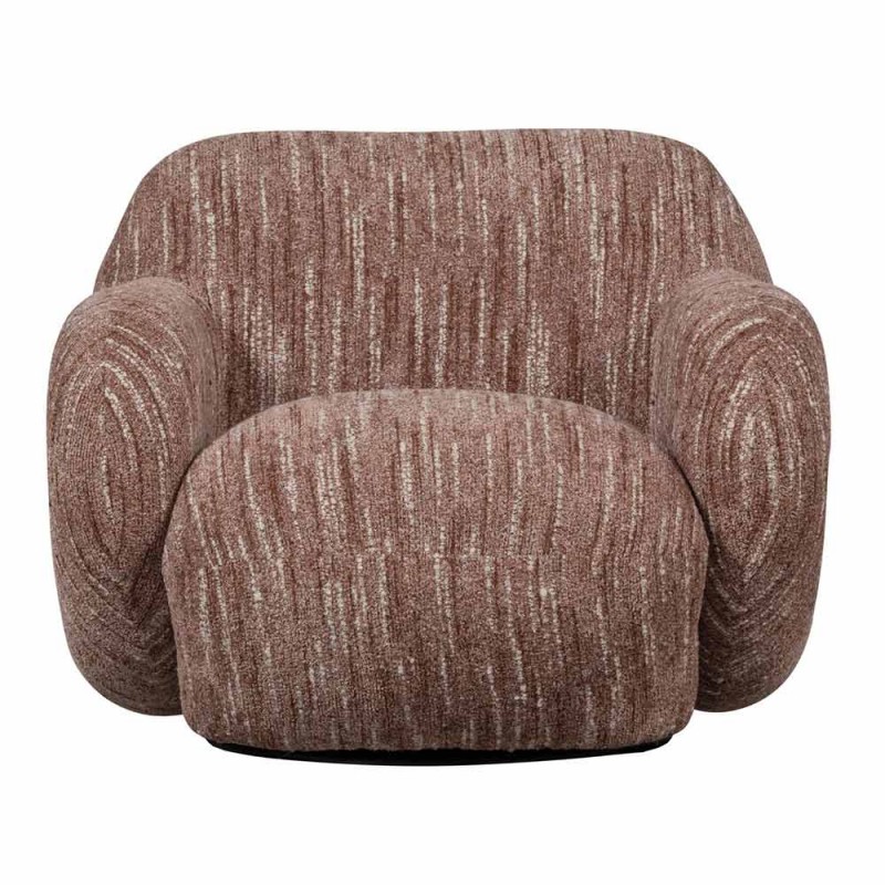 Sillón giratorio elegante y cómodo tapizado con tela suave 100% poliéster con un divertido diseño, en color rosa antiguo.