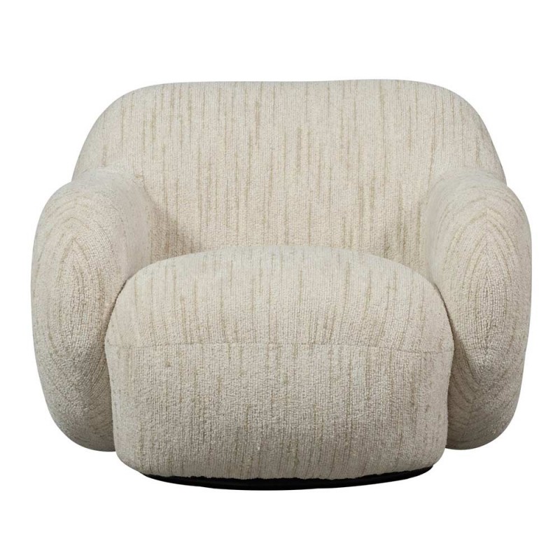Sillón giratorio  tapizado con tela suave 100% poliéster en color natural.