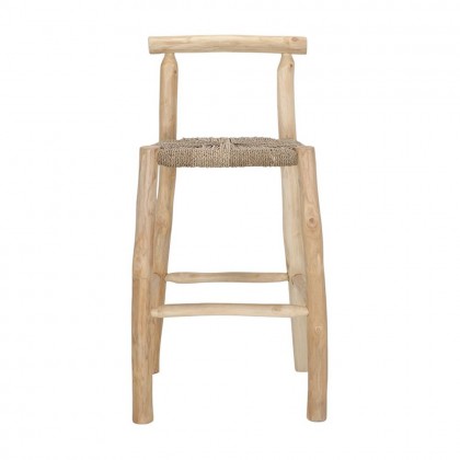 Taburete alto madera tropical y asiento de fibra marina