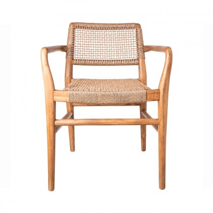 silla comedor con brazos para exterior de cuerda sintética y teca natural