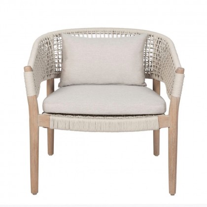 Sillón exterior madera y cuerda blanco/ grisáceo