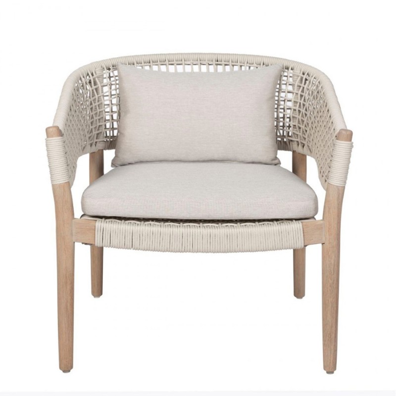 Sillón exterior madera y cuerda blanco/ grisáceo