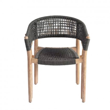 Silla comedor para  exterior  de madera y cuerda, gris