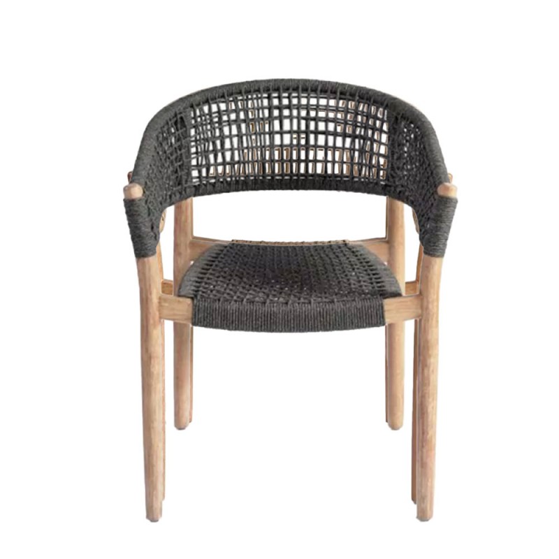 Silla comedor para  exterior  de madera y cuerda, gris
