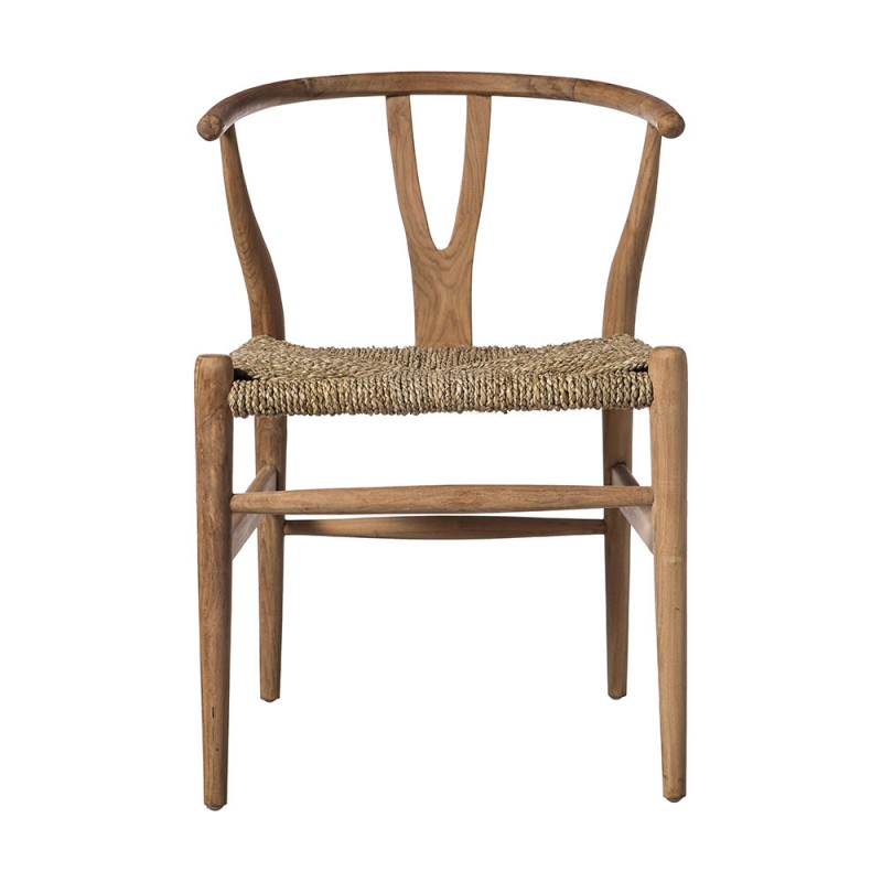 Silla de comedor de madera de teca natural con el respaldo curvo