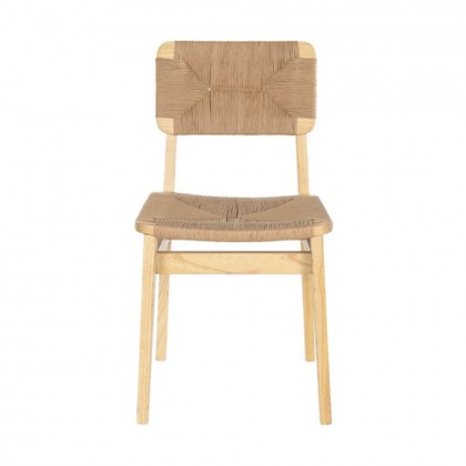 Silla comedor de madera de olmo y fibra natural