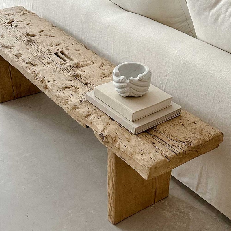 Mueble bajo / banco madera olmo 180cm de madera de olmo recuperado